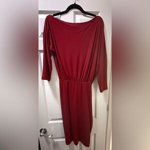 Women's Red Long-Sleeve off shoulder Midi Dress